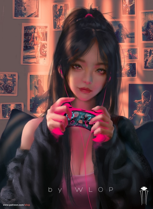 Woman holding a pink video game controller