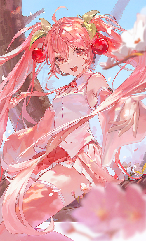 Sakura Miku with twintails and cherry hair accessories