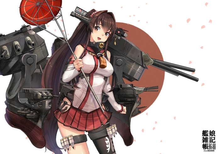 Kantai Collection Akagi anime girl with Yamato battleship guns