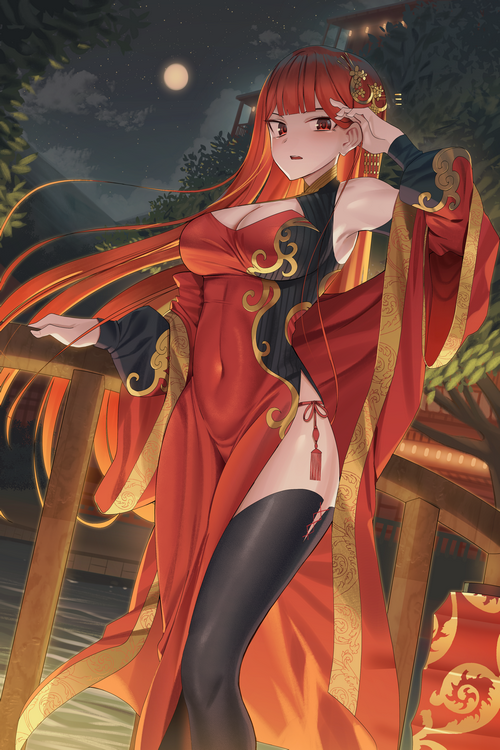 Kiryu Coco in a red Chinese dress