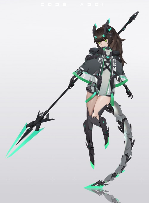 Mecha girl with spear and tail