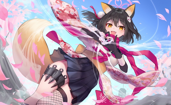 4K Fox Girl with Kunai in Blue Archive