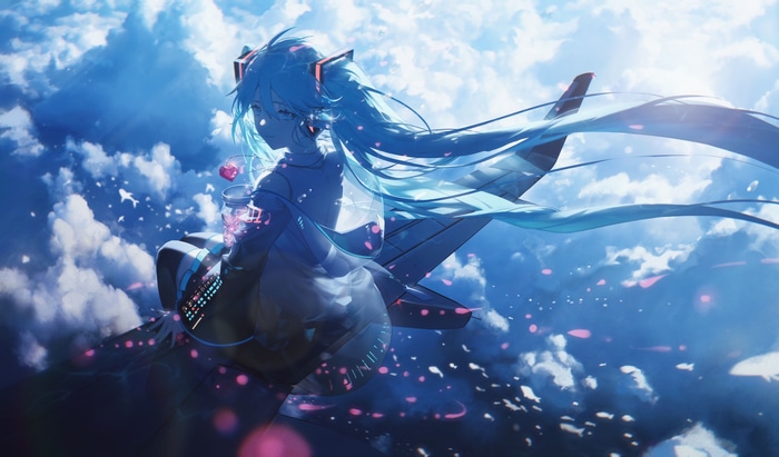 4K Artwork of Vocaloid Hatsune Miku in the Clouds