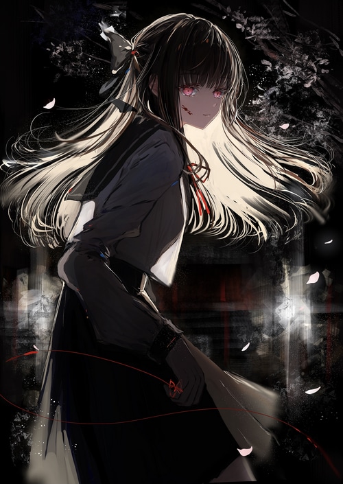 Anime girl with red eyes in school uniform