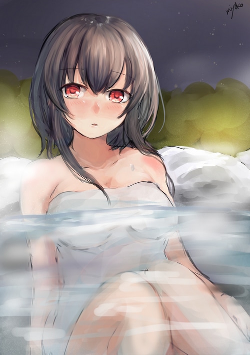 Yamashiro bathing in a hot spring