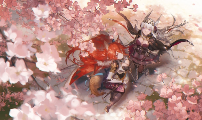Red: Pride of Eden artwork with cherry blossoms