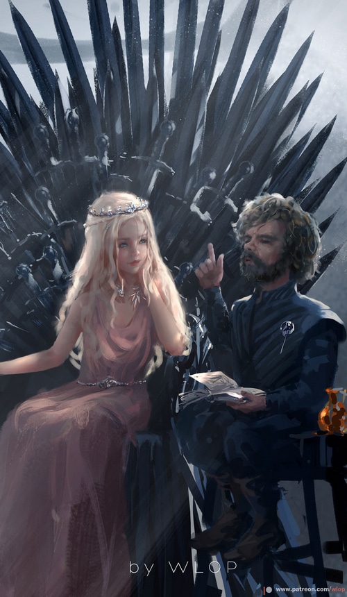 Daenerys Targaryen and Tyrion Lannister on the Iron Throne