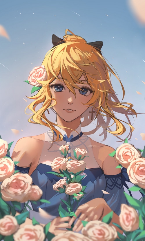 Jean from Genshin Impact surrounded by roses