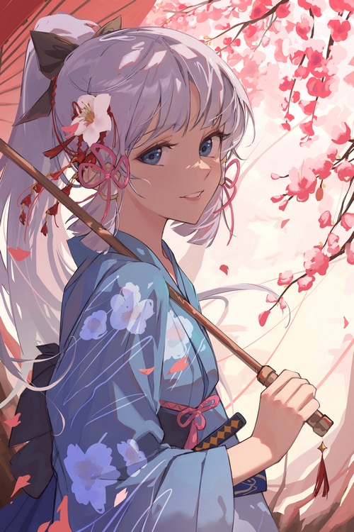 Kamisato Ayaka from Genshin Impact with Cherry Blossoms