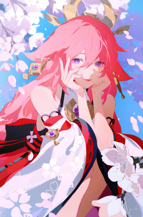 Yae Miko from Genshin Impact with Cherry Blossoms