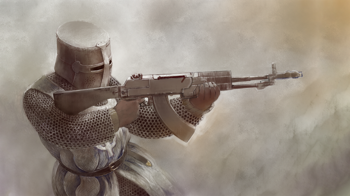 Knight in Chain Mail Holding an An-94 Assault Rifle