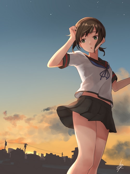 Kantai Collection Fan Art of Fubuki in a School Uniform