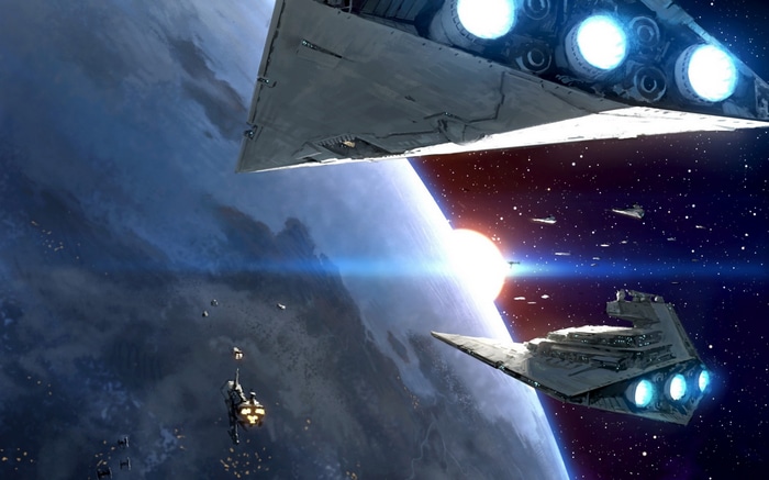 Star Wars Star Destroyers orbiting a planet