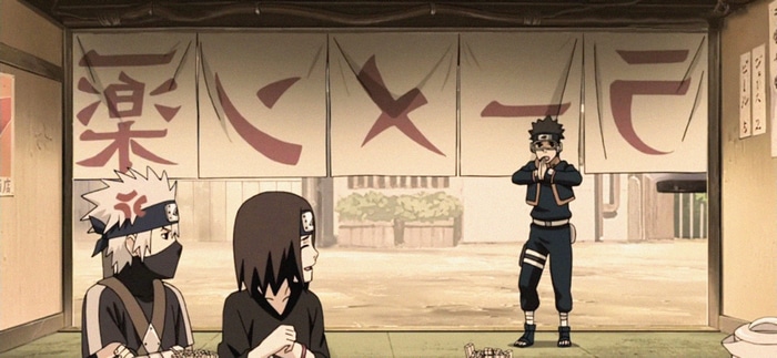 Naruto Shippuden: Kakashi, Rin, and Obito at a Ramen Shop