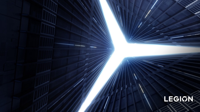 Legion logo on a dark, futuristic building