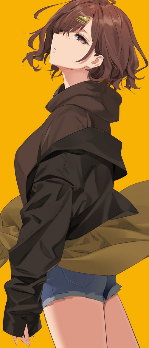 Higuchi Madoka in Jean Shorts and Hoodie