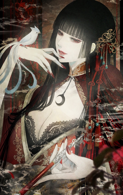 Ichihara Yuuko from xxxHOLiC with a bird and pipe
