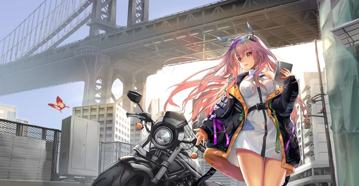 Murasame Hachiman with motorcycle under bridge