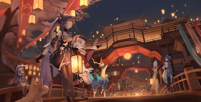 Genshin Impact characters at a lantern festival