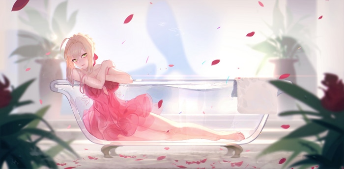 4K Nero Claudius in a bathtub with rose petals