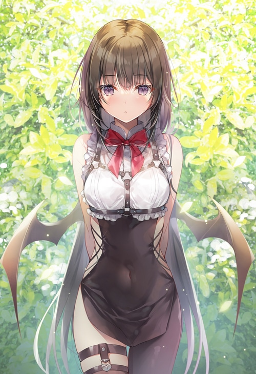 Miwabe Sakura with Demon Wings and Red Bow