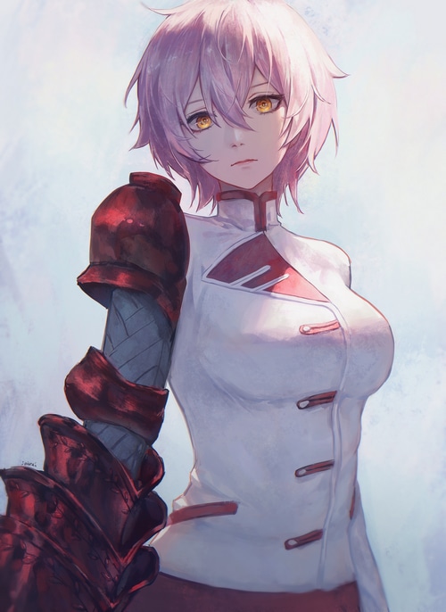 Jeanne from Vanitas no Carte with pink hair and yellow eyes