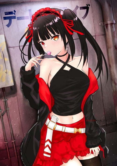 Tokisaki Kurumi from Date A Live eating a lollipop