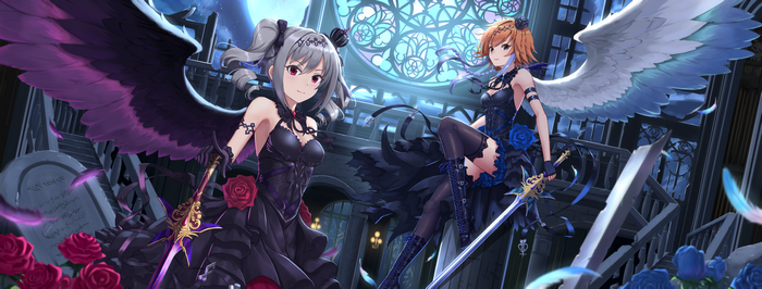 Ninomiya Asuka and Kanzaki Ranko with wings and swords