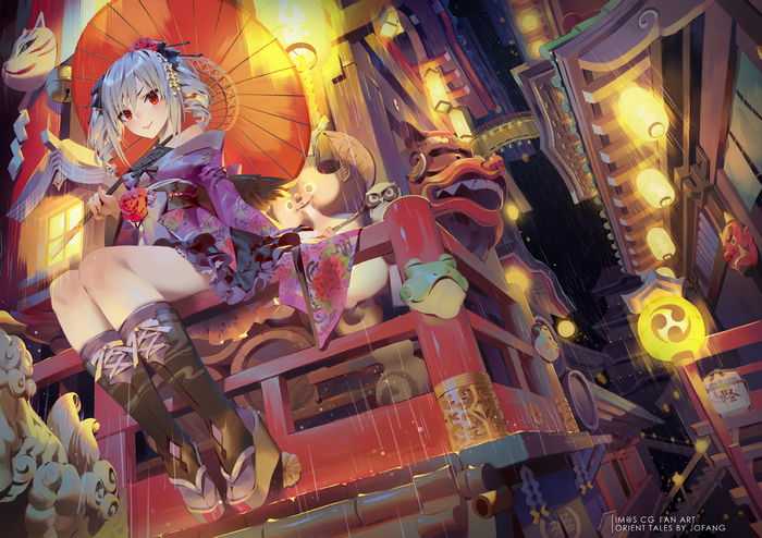 Kanzaki Ranko with Umbrella in the Rain
