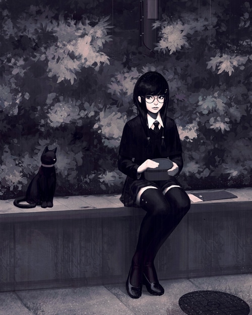 GUWEIZ girl in school uniform with cat