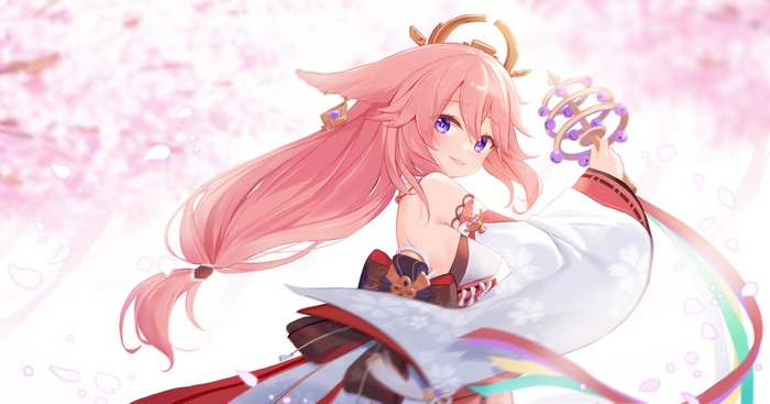 Yae Miko from Genshin Impact with pink hair