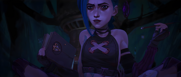 4K Arcane Jinx holding a book and a smoking pipe