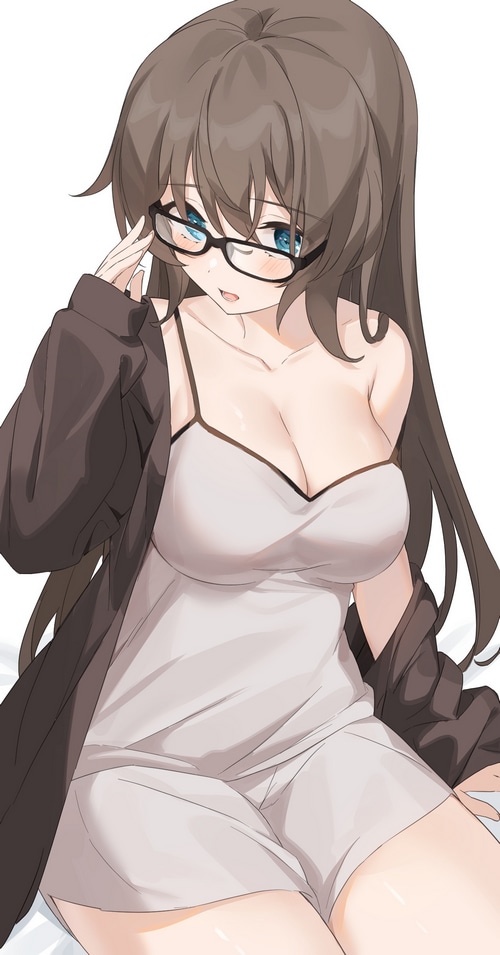 Girl with glasses and brown hair wearing pajamas and jacket