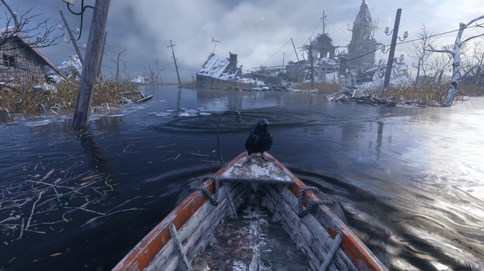 4K Metro Exodus Enhanced Edition crow in a rowboat