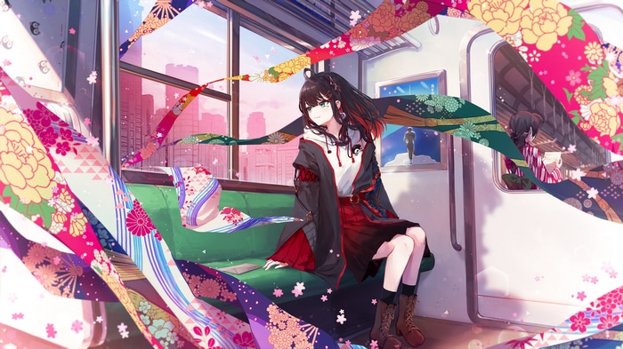 Rollsheep on a train with Japanese decorations