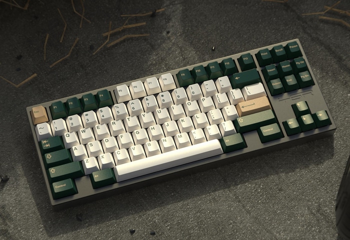 GMK Mechanical Keyboard with White and Green Keycaps