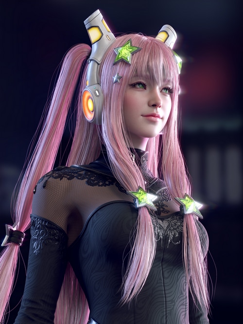 Sunghyun Yun with pink hair and headphones