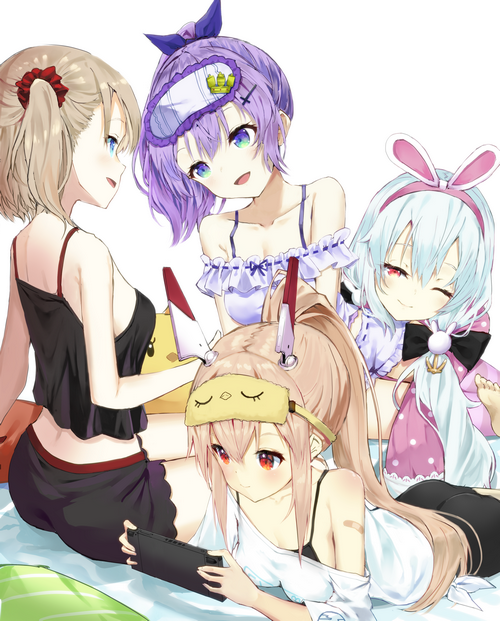 Azur Lane characters Laffey, Javelin, Ayanami, and Z23 in pajamas