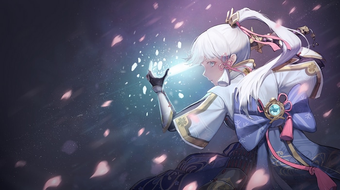 Kamisato Ayaka from Genshin Impact casting ice magic
