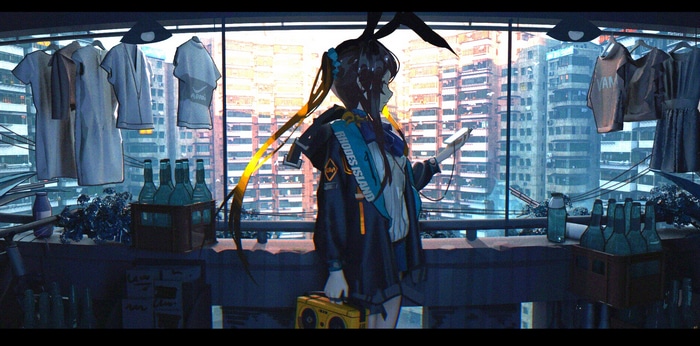 Amiya from Arknights holding a phone