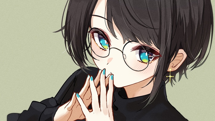 Oozora Subaru wearing glasses with blue eyes
