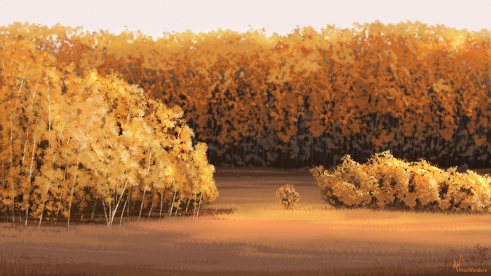 4K painting of a fall forest with golden trees