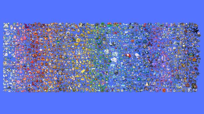 Collage of Pokémon characters arranged by color