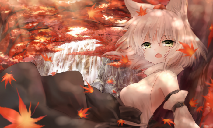 Inubashiri Momiji in a Waterfall Surrounded by Autumn Leaves