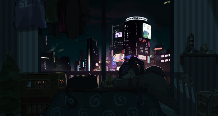 Jill Stingray and cat sleeping by window