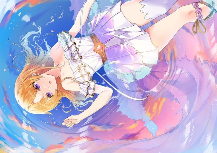 Kiryuu Tsukasa in Water with Purple Eyes and Blonde Hair
