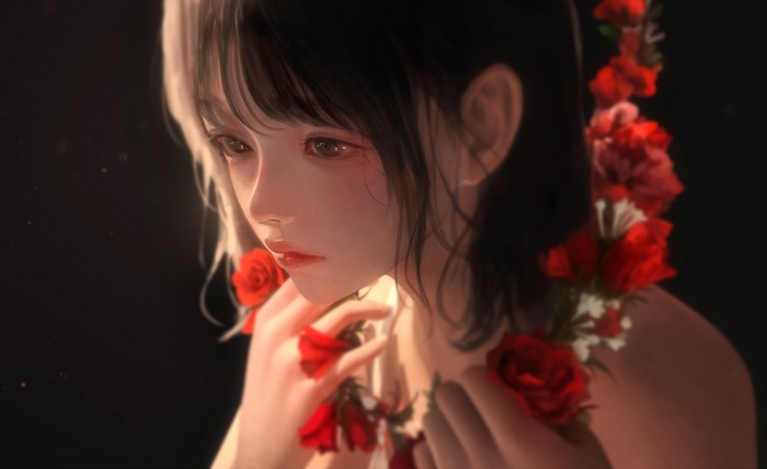 Artwork of a woman with flowers