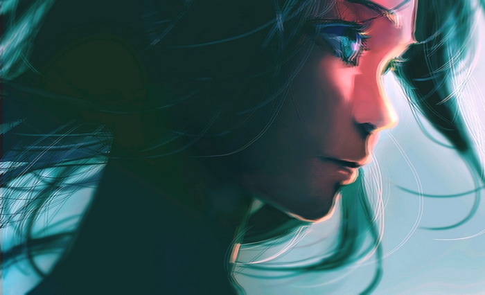 Digital art of a woman with blue eyes