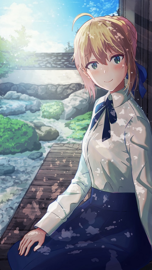 Saber (Artoria Pendragon) in a Japanese garden