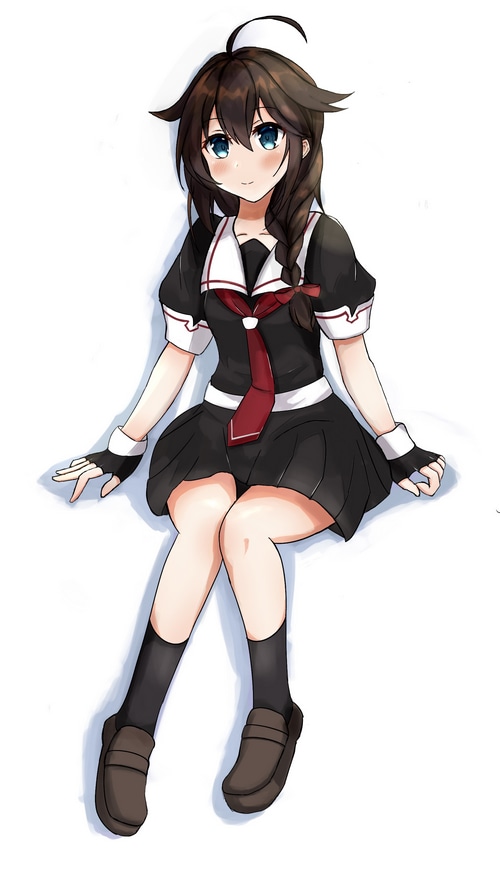 Shigure from Kantai Collection in a school uniform